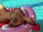 Slight pussy rubbing by Heidi Van Horny on poolside 3/16