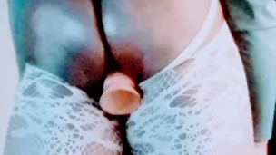 Macho Wearing Fishnets Using Dildo Under Cloudy Influence