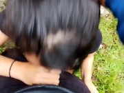 Quick blowjob with cum in mouth in the forest