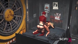 Cyberpunk dreams. 3d dickgirl fucks a sexy horny girl in the sci-fi living bedroom