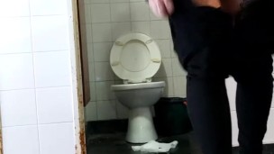 Bad girl doing a mess on public bathroom