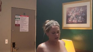 Sexy Blond MILF electric slides big oiled dick
