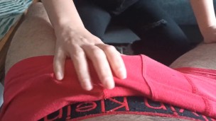 I fall in love with how this Brazilian girl touches my big cock loaded with semen, wet massages