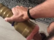CAUGHT EDGING N JERKING DICK IN HOTEL ROOM - FLESHLIGHT FUCK 15/16