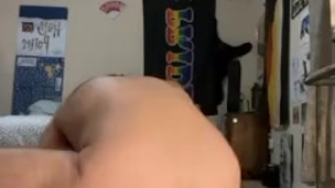 Young twink takes gigantic black dildo 