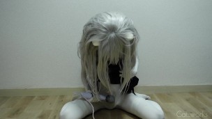 Crossdressed White Cat Cums in a Chinese Dress