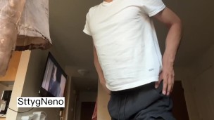 Cute gay twink gets naked when he gets home 