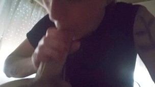 Beautiful blonde suck my big dick, cumshot mouth