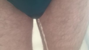 Femboy pissing in panties and all over legs 
