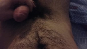 Hairy man is masturbating