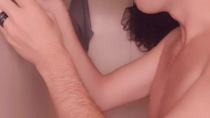 Gay twink trains throat with large dildo, gags, cries, and takes it balls deep