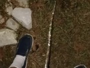 Risky Pissing In The Back Yard at Night While Wife's Home 1/16