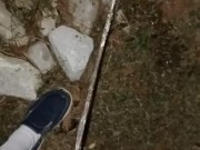 Risky Pissing In The Back Yard at Night While Wife's Home 10/16