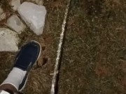 Risky Pissing In The Back Yard at Night While Wife's Home 2/16