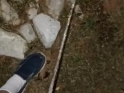 Risky Pissing In The Back Yard at Night While Wife's Home 6/16