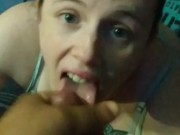 Taking cum in her whore mouth