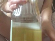 Right after waking up I peed in a jar in white stockings