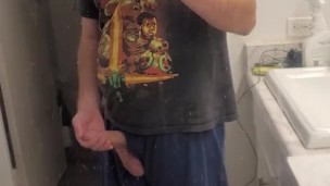 Stroking my thick hard cock.