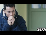 Stunning girl rides hard in reverse cowgirl to earn a cum load 2/16