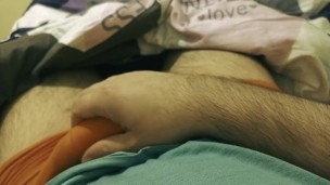 Boy jerking off and cumming in T-shirt in bed before the slumber / Moaning / Andrei