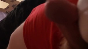Chubby guy takes wand to his cock until it explodes