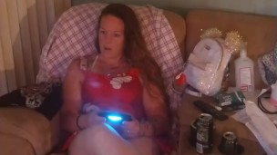Nerdy Girl Smoking Cigarettes In Mini Skirt Playing Video Games 