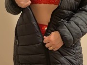 Brazilian bitch wife with black jacket and red garter belt. Crazy to give the pussy. 2/16