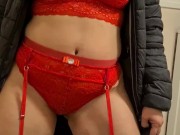 Brazilian bitch wife with black jacket and red garter belt. Crazy to give the pussy. 5/16