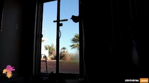 johnholmesjunior does solo show at airbnb for neighbours and guests watch him shoot huge cum load