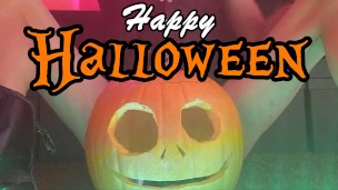 Happy Halloween Jon Arteen the devil twink in boots wanks his dick and cums near a pumpkin