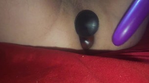 Dp with plugs, huge dildo