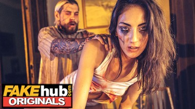 Fakehub Originals - Horror movie actress gets her clothes ripped and wet pussy fucked - Halloween Special