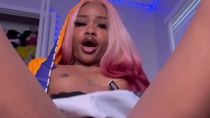 Fae Squirts from Riding Dildo Machine