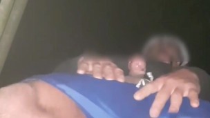 Outdoor standover POV muscular hairy tanned jock dumps big globs of cum on you out shorts leg
