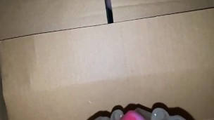 Huge slow-motion cumshot from inside a box