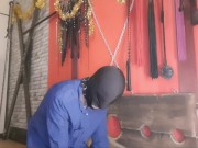 Sperm games. The dominatrix brings used condoms and pours the contents over her slave's head. 2/16