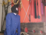 Sperm games. The dominatrix brings used condoms and pours the contents over her slave's head. 7/16