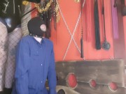 Sperm games. The dominatrix brings used condoms and pours the contents over her slave's head. 9/16