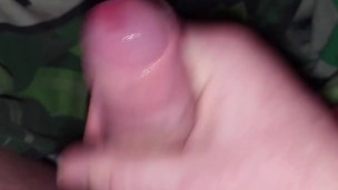 Uncut cock cums