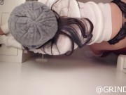 【トイレ盗撮風】声を潜めてセックスしているカップルを上から撮影　見るからにセックスが好きそうなビッチ女が我慢できずに男の上に乗って腰振り！ - Screenshot 10 of 16 - Hentai