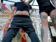 Dominatrix Nika whipped the ass of a slave with a twig. Slave's red ass 15/16