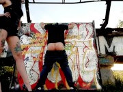 Dominatrix Nika whipped the ass of a slave with a twig. Slave's red ass 4/16