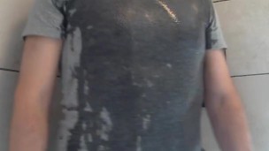 Kudoslong in the shower in briefs and t-shirt strips and wanks till he cums