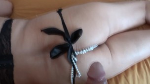 I put on erotic lingerie in front of stepson and he gets excited, we masturbate, big cumshot on my a