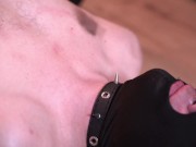 Nipple play. Dominatrix Nika twists the nipples of the slave, the grateful slave kisses her legs. 2/16