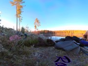 Sex on a reindeer skin next to a forest lake - RosenlundX - VR 360 - 5,7k 30fps 11/16