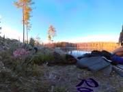 Sex on a reindeer skin next to a forest lake - RosenlundX - VR 360 - 5,7k 30fps