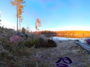 Sex on a reindeer skin next to a forest lake - RosenlundX - VR 360 - 5,7k 30fps 2/16