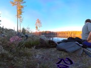 Sex on a reindeer skin next to a forest lake - RosenlundX - VR 360 - 5,7k 30fps 7/16