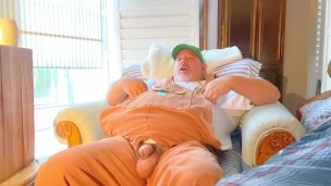 Bib overall farmer chub bear huge feet shoots large load